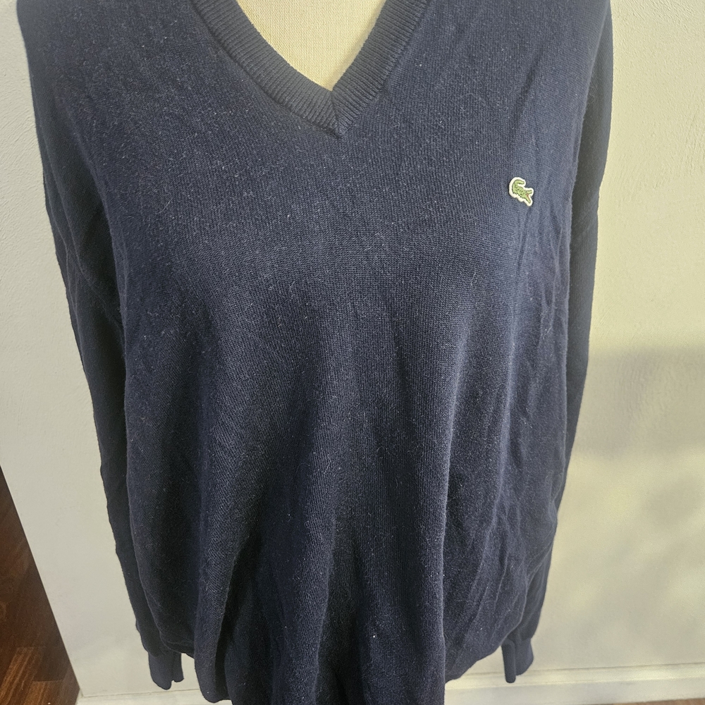 Lacoste Mens 100% Cotton V Neck Sweater In Navy Blue Grandpacore Sz Xl